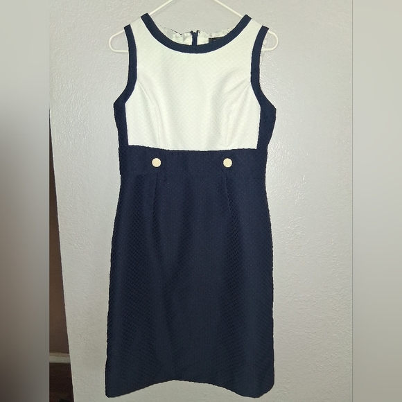 Tahari Arthur S Levine Collab women’s Navy And White Nautical Midi dress 8 - Picture 2 of 8